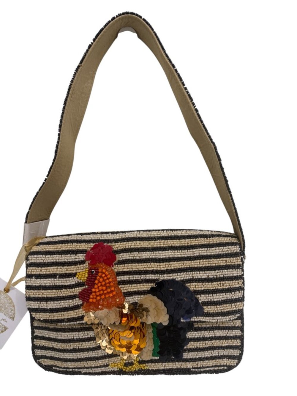Rooster Striped Beaded Sequin Shoulder Bag From India to You NWT